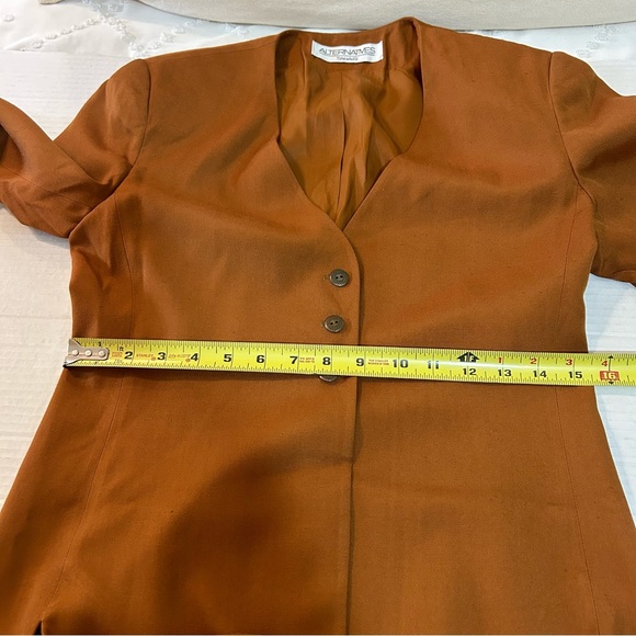Vintage Alternatives by Tahari Silk Blend Collarless Jacket Blazer Brown Size 2 - Picture 12 of 14